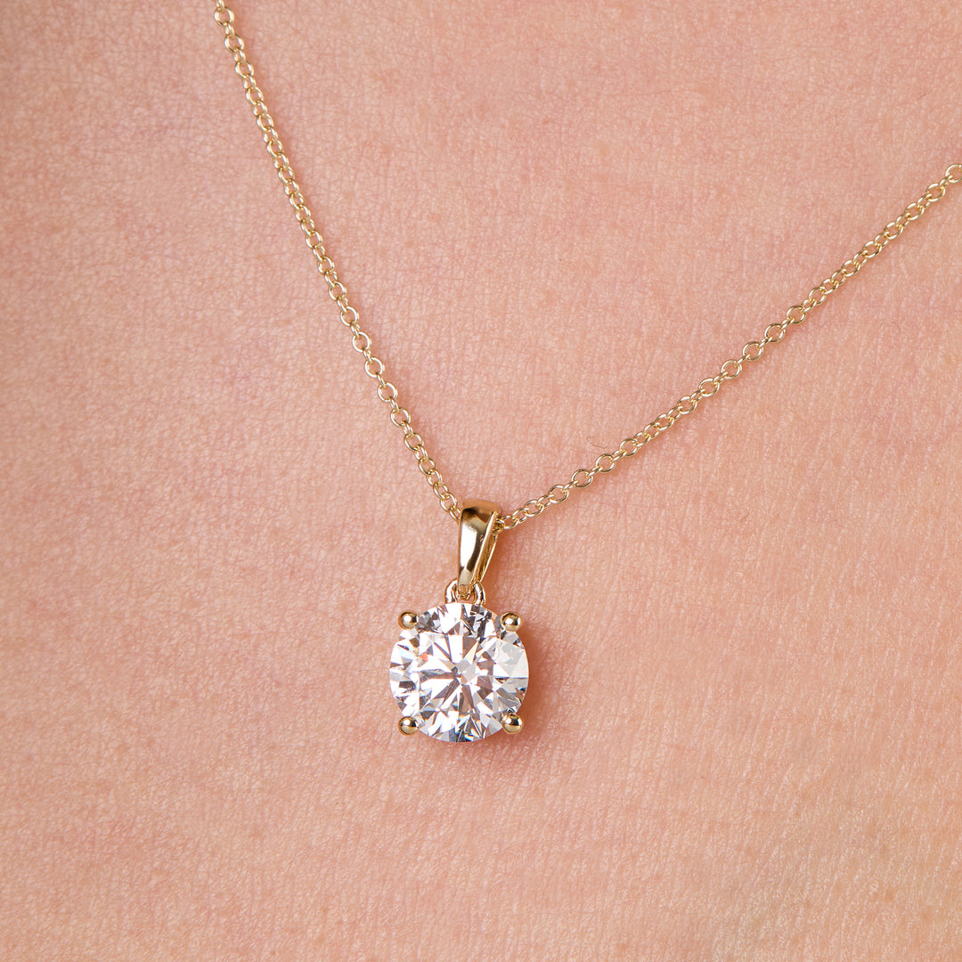  9ct Gold necklace with a round 1.5 carat lab grown  diamond pendant -Exclusive Diamonds by Jenny Brown