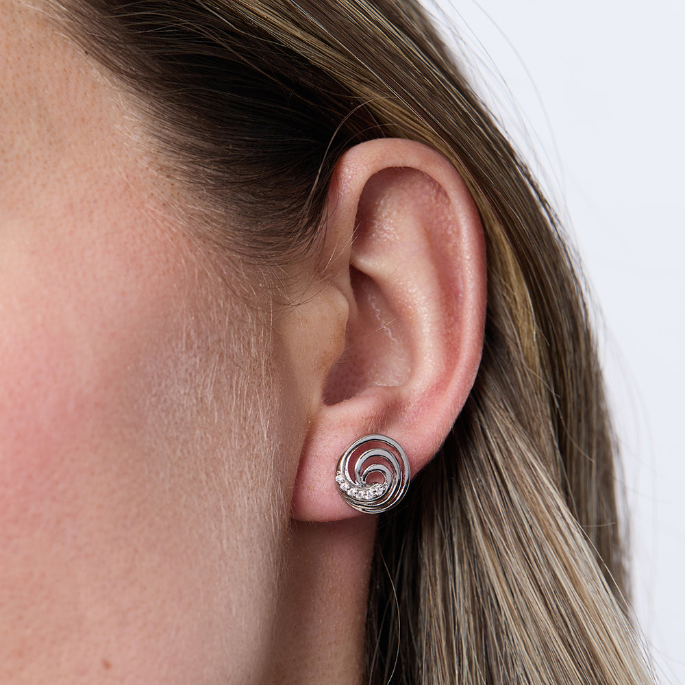 Sterling Silver Swirl Stud Earrings Set With Round Brilliant Cut Cubic Zirconia StonesEarrings - JOOLS By Jenny Brown