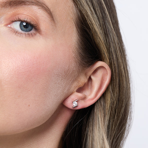 Sterling Silver Swirl Stud Earrings Set With Round Brilliant Cut Cubic Zirconia StonesEarrings - JOOLS By Jenny Brown
