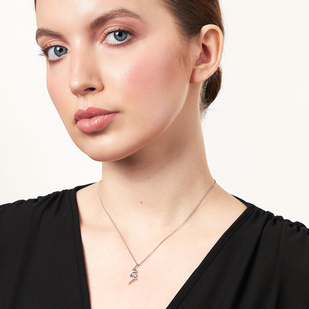 Sterling silver S-shaped pendant necklace with a round cubic zirconia stone in the center-JOOLS by Jenny Brown