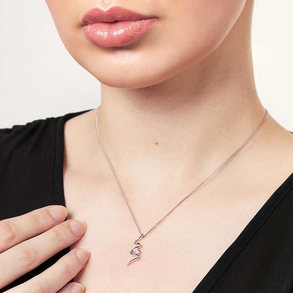 Sterling silver S-shaped pendant necklace with a round cubic zirconia stone in the center-JOOLS by Jenny Brown