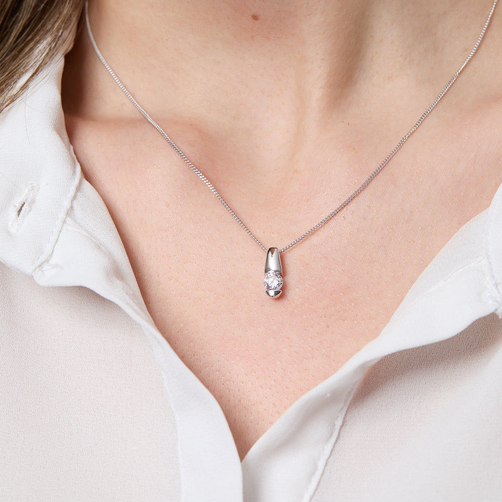 Sterling Silver Cubic Zirconia Tension Set Pendant - JOOLS By Jenny Brown