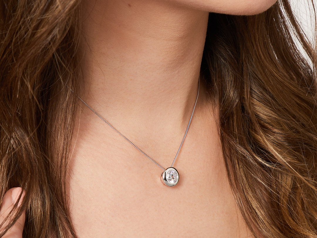 Sterling Silver Rubover Set 2 Carat  Cubic Zirconia Pendant