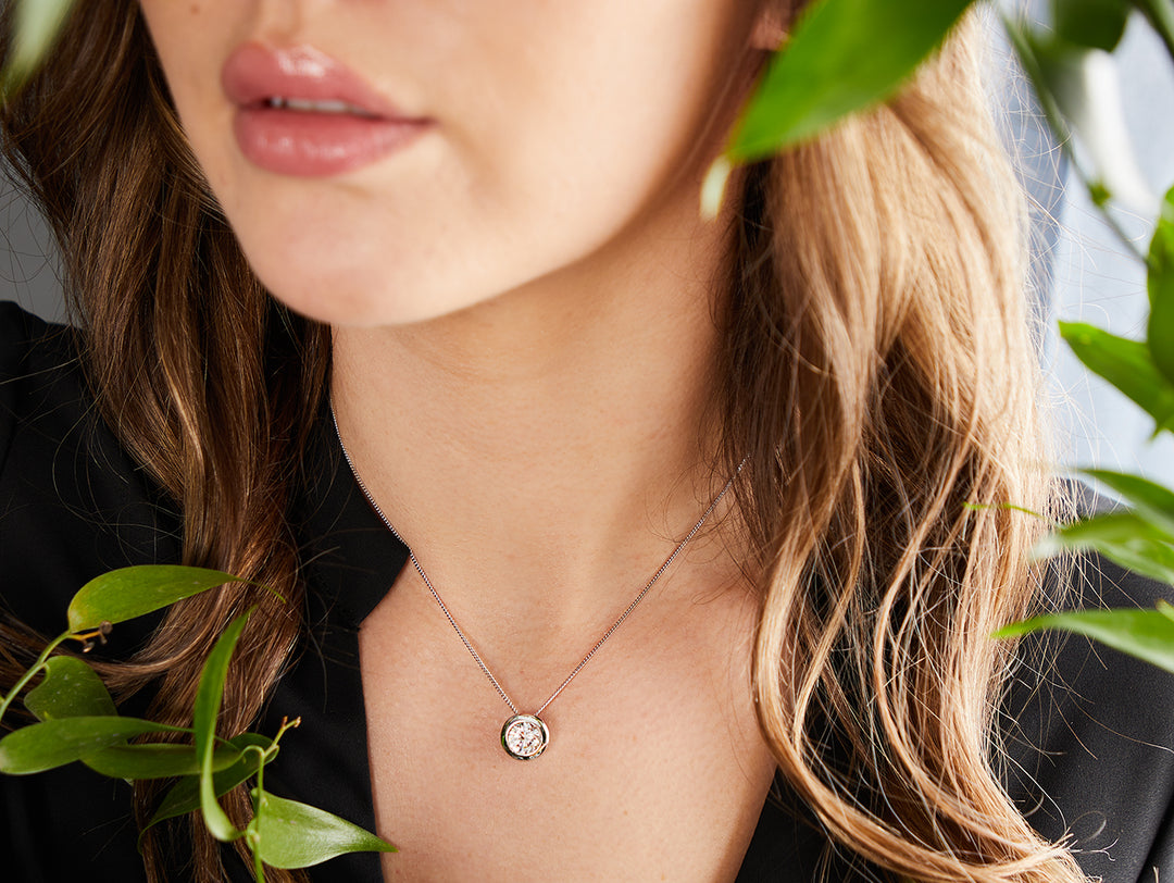 Sterling Silver Rubover Set 2 Carat  Cubic Zirconia Pendant