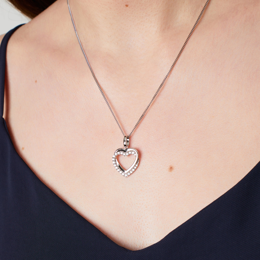 Sterling Silver Double Open Heart Pendant-JOOLS By Jenny Brown