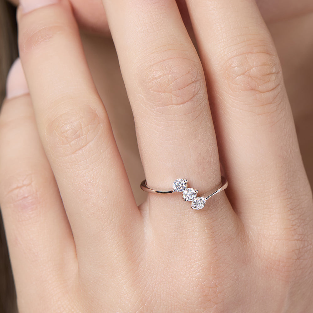 Sterling Silver Ring With A Row of 3 Cubic Zirconias-JOOLS by Jenny Brown