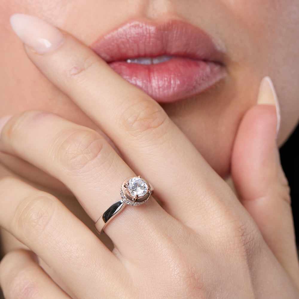 Sterling Silver Rose Gold  Surround Half Carat Ring