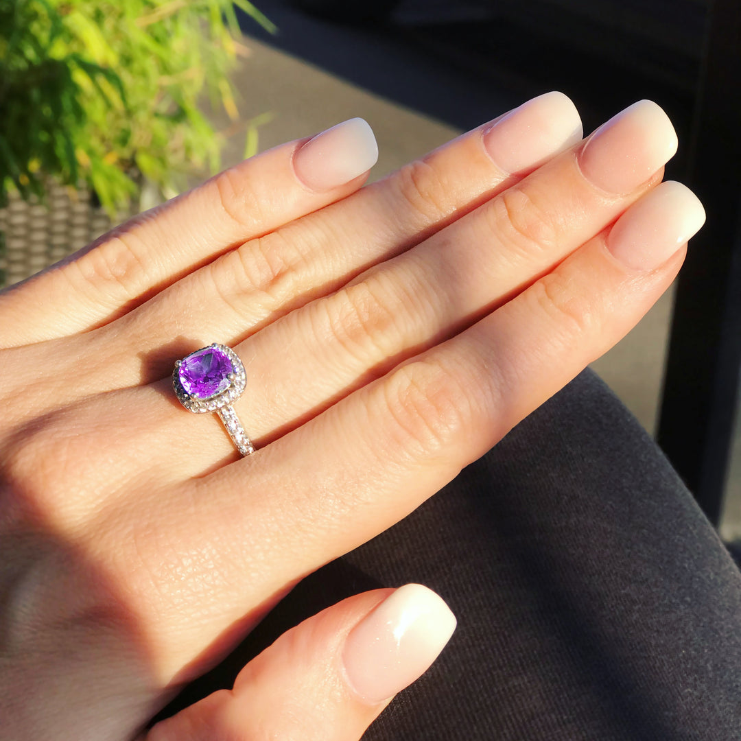 Sterling Silver  Amethyst Zirconia 3 Carat Halo Ring - JOOLS By Jenny Brown