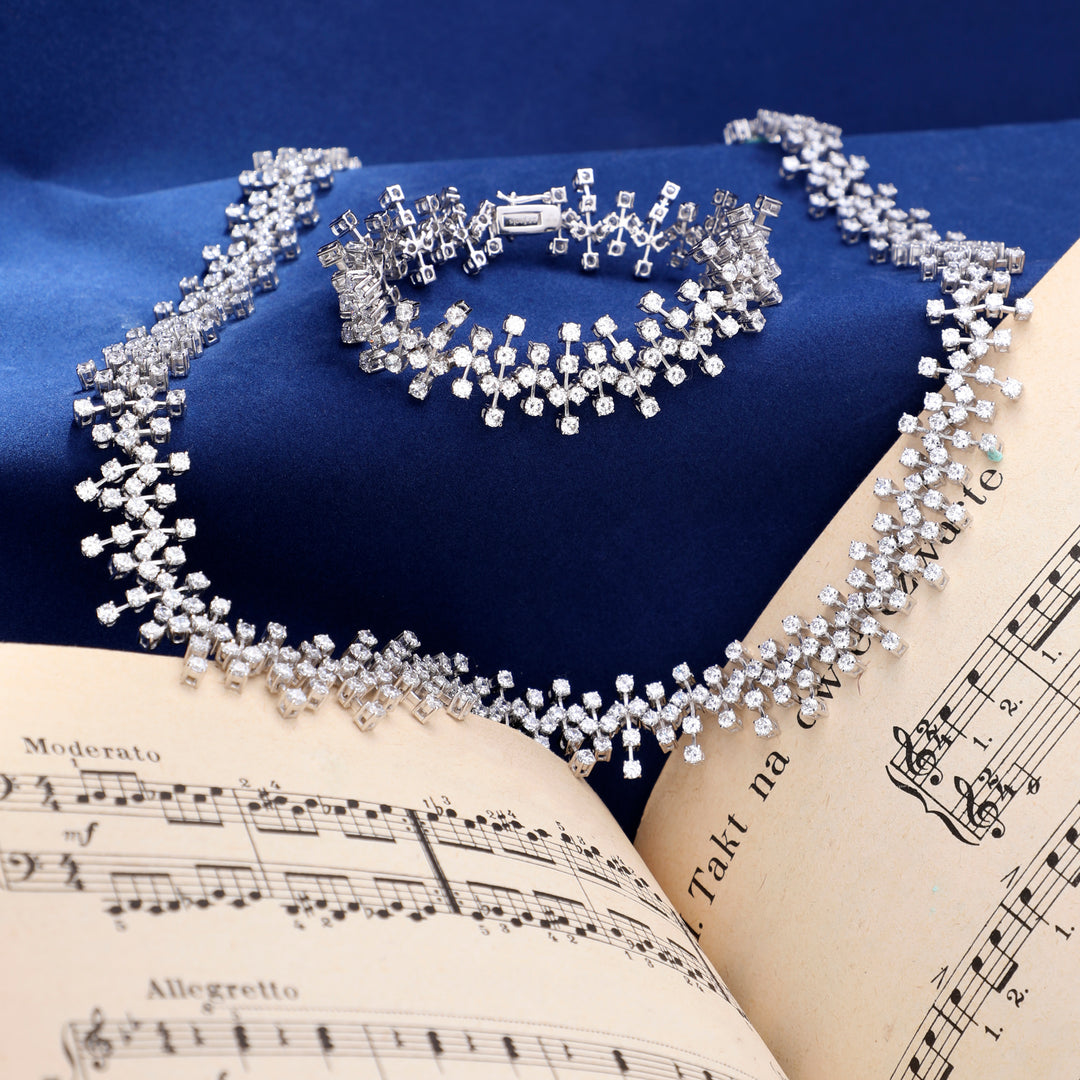 Sterling Silver Full Necklace Set With Scattered Cubic Zirconia Stones