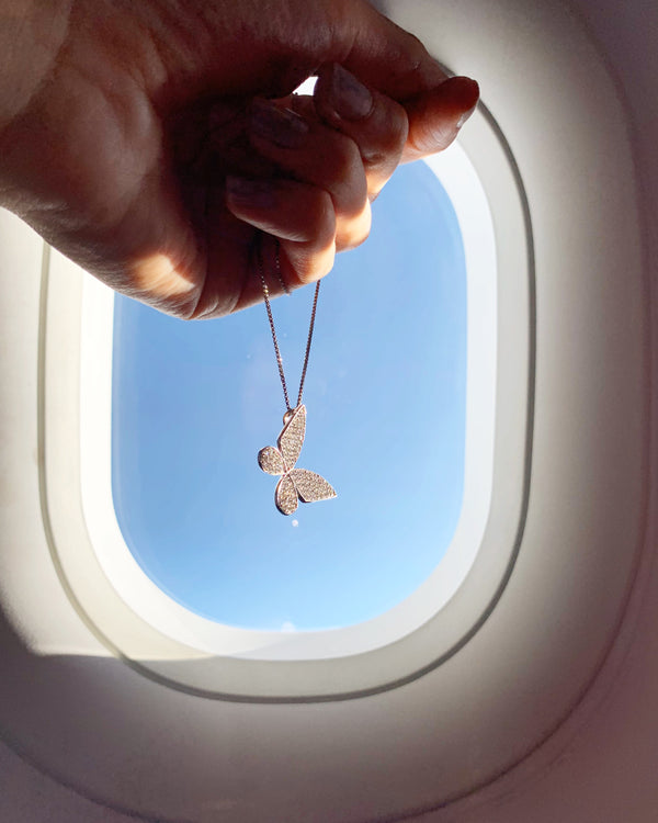 Sterling Silver Large Butterfly Pendant Fully Set With Brilliant White Sparkling Cubic Zirconia Stones - JOOLS By Jenny Brown