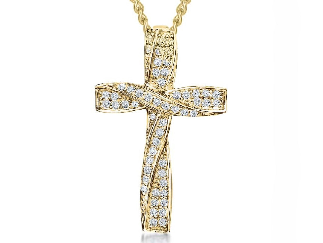 Yellow Gold Twisted Cross Pendant- Set With Cubic Zirconia-JOOLS by Jenny Brown