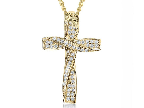 Yellow Gold Twisted Cross Pendant- Set With Cubic Zirconia-JOOLS by Jenny Brown