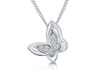 Load image into Gallery viewer, Sterling silver pendant in the shape of a butterfly wing, featuring a central cubic zirconia round cut stone with smaller stones along the edges,JOOLS by Jenny Brown
