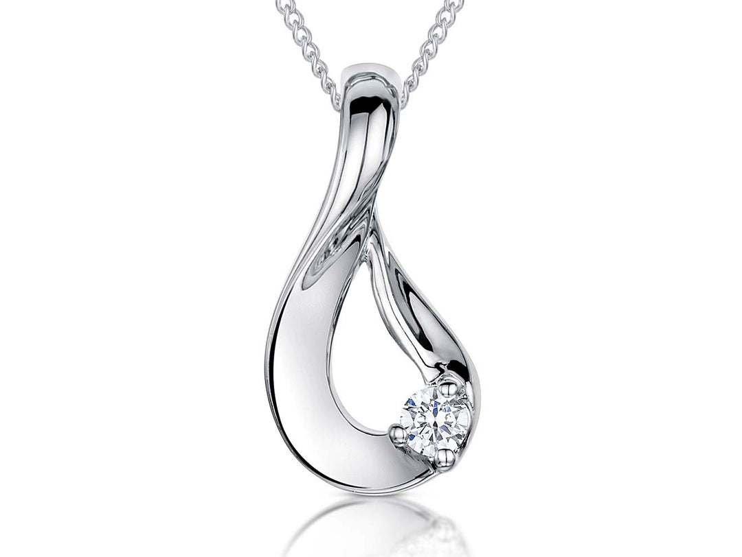 Sterling Silver Twisted Teardrop Pendant Set With Single Cubic Zirconia
