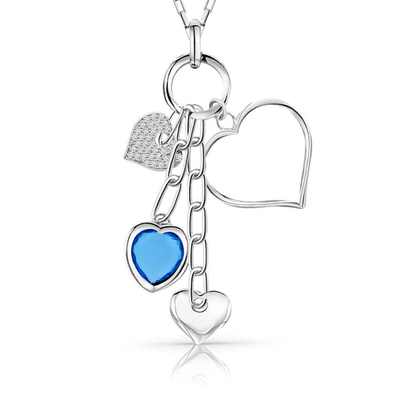 Charm Pendant with Pave Set Heart & Blue Heart