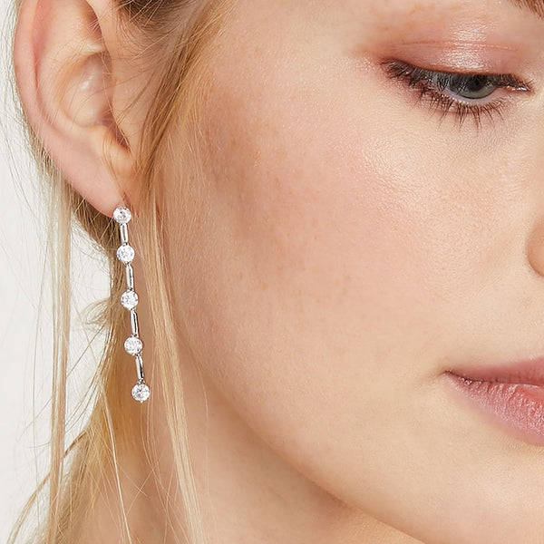 Sterling Silver Drop Earring With 5 Spaced Cubic Zirconias