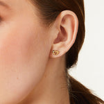 Load image into Gallery viewer, Yellow Gold &amp; Diamond Offset Open Heart Stud Earrings
