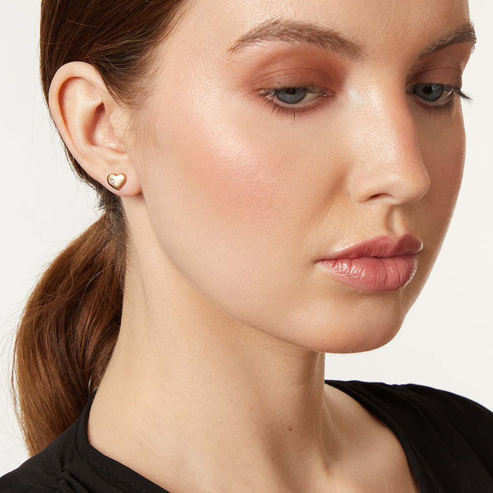 Yellow Gold Diamond Bubbly Heart Stud Earrings