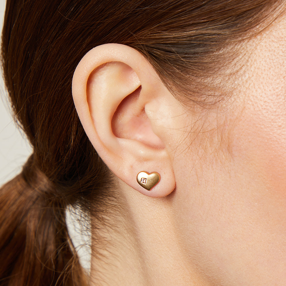 Yellow Gold Diamond Bubbly Heart Stud Earrings