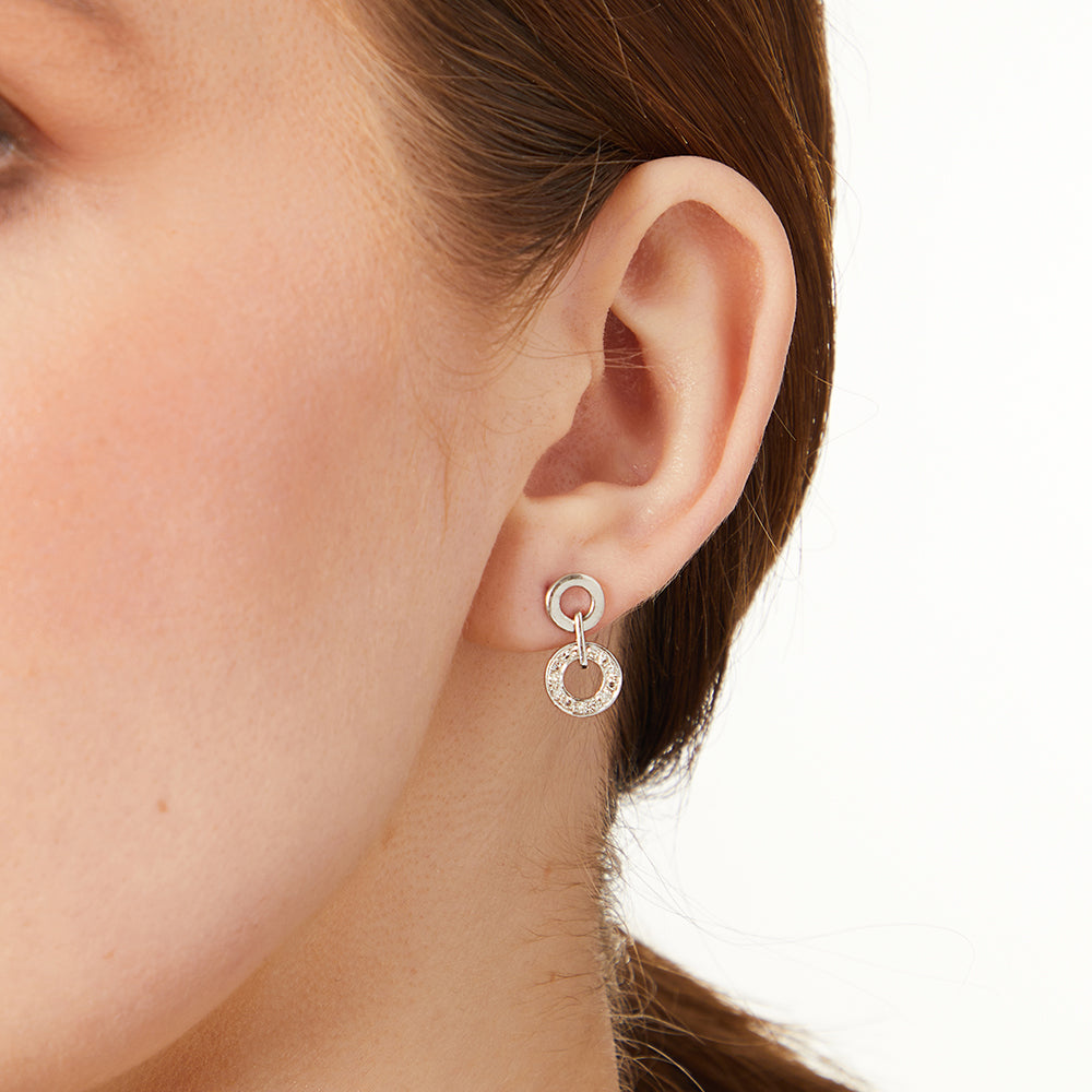 White Gold & Diamond Linked Circle Drop Earrings