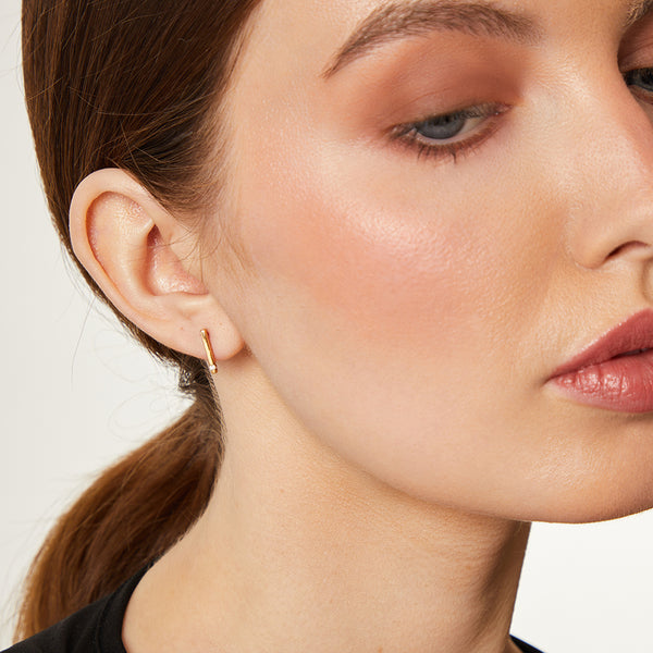 Yellow Gold  Rectangular Bar Earrings Set With Diamonds