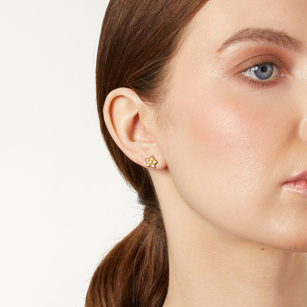 Yellow Gold & Diamond Flower Stud Earrings