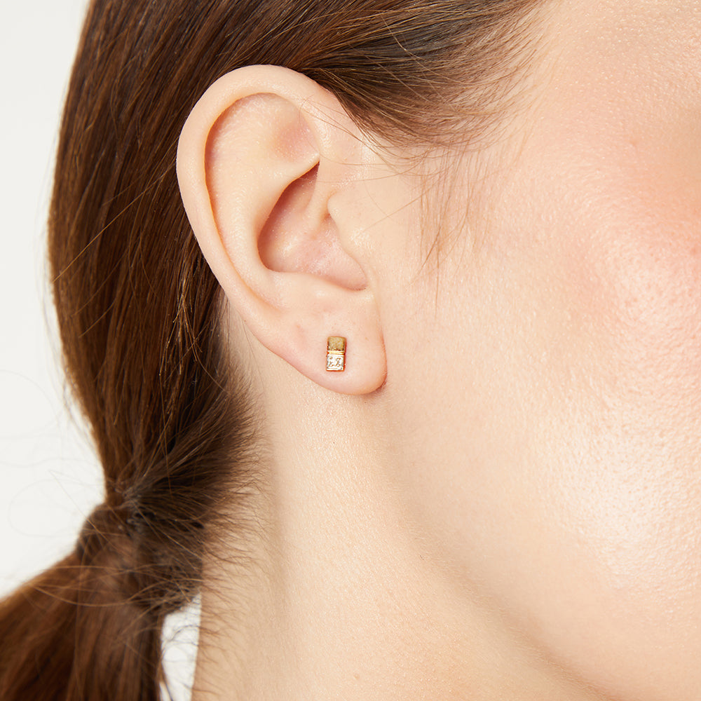 Yellow Gold & Diamond Square Studs