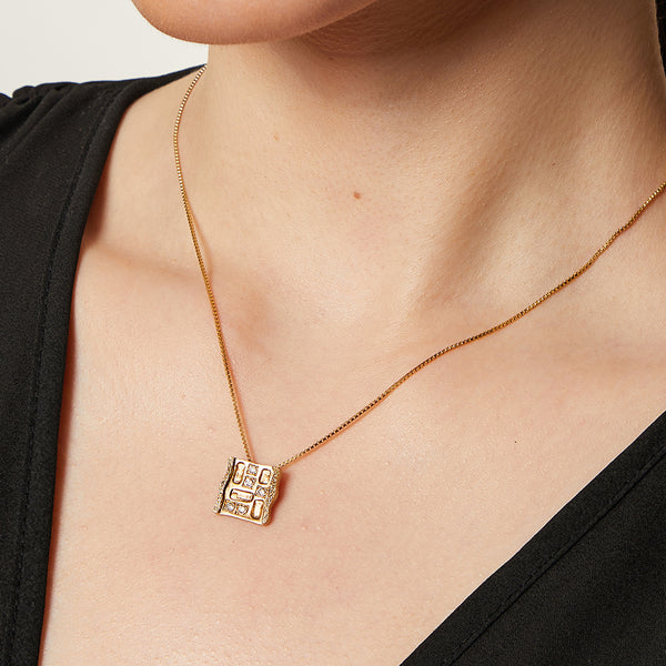 9ct Yellow Gold Textured Square Pendant  Set With Diamonds-JOOLS by Jenny Brown