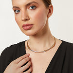 Load image into Gallery viewer, White &amp; Yellow Gold Full Collar Necklace With Intertwined Strands &amp; Threaded Hearts
