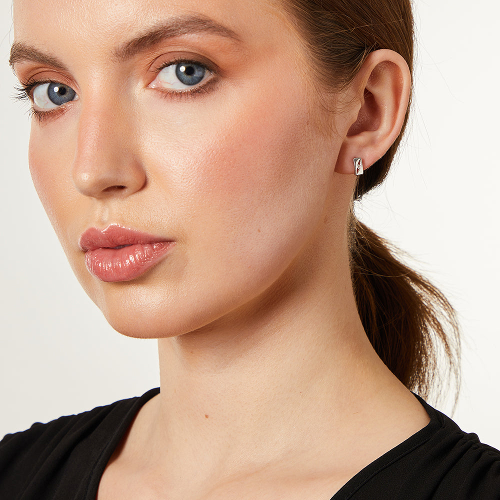 White Gold & Diamond Rectangle Stud Earrings