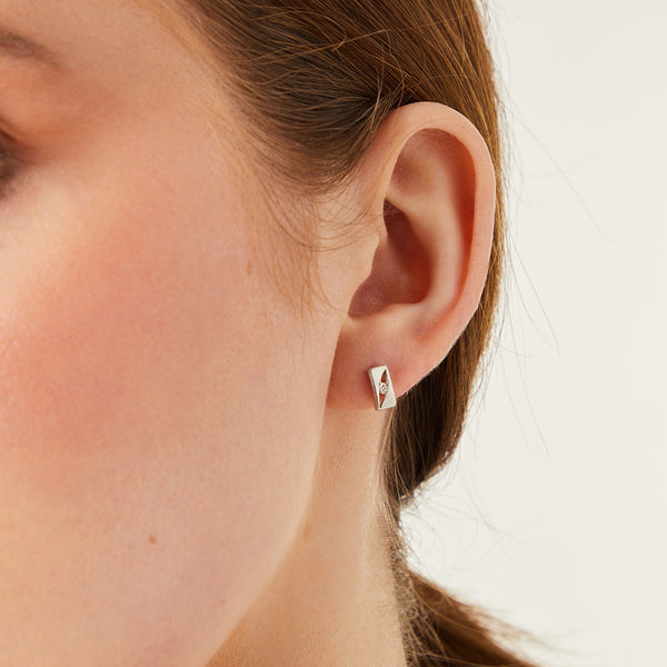 White Gold & Diamond Rectangle Stud Earrings