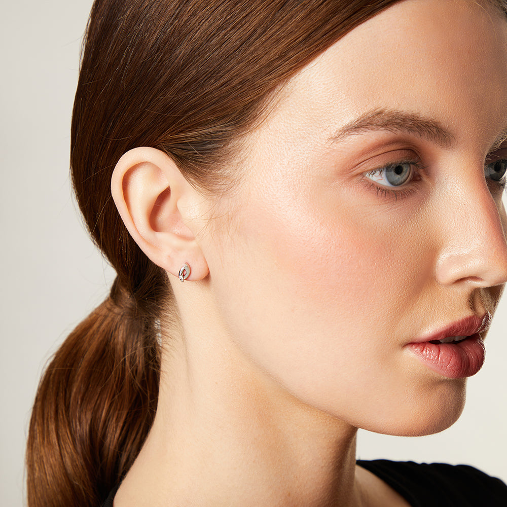 White Gold Open Offset Circle Earrings