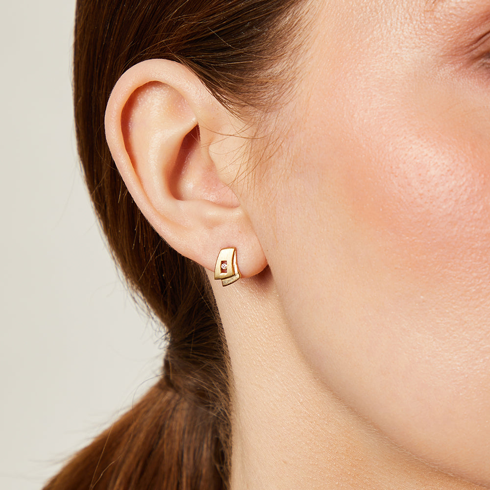 Yellow Gold & Diamond Layered Studs