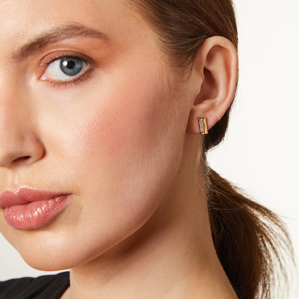 Yellow Gold Rectangle Studs With Diamonds