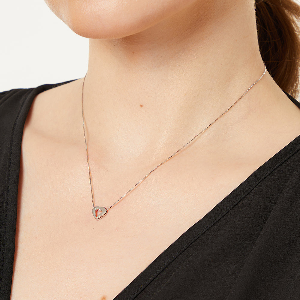 9ct White Gold & Diamond Open Heart Pendant