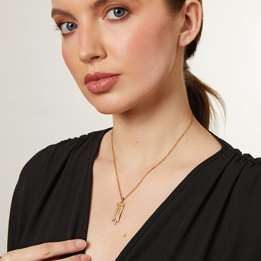 Yellow Gold Textured  Pendant With Wavy Elements