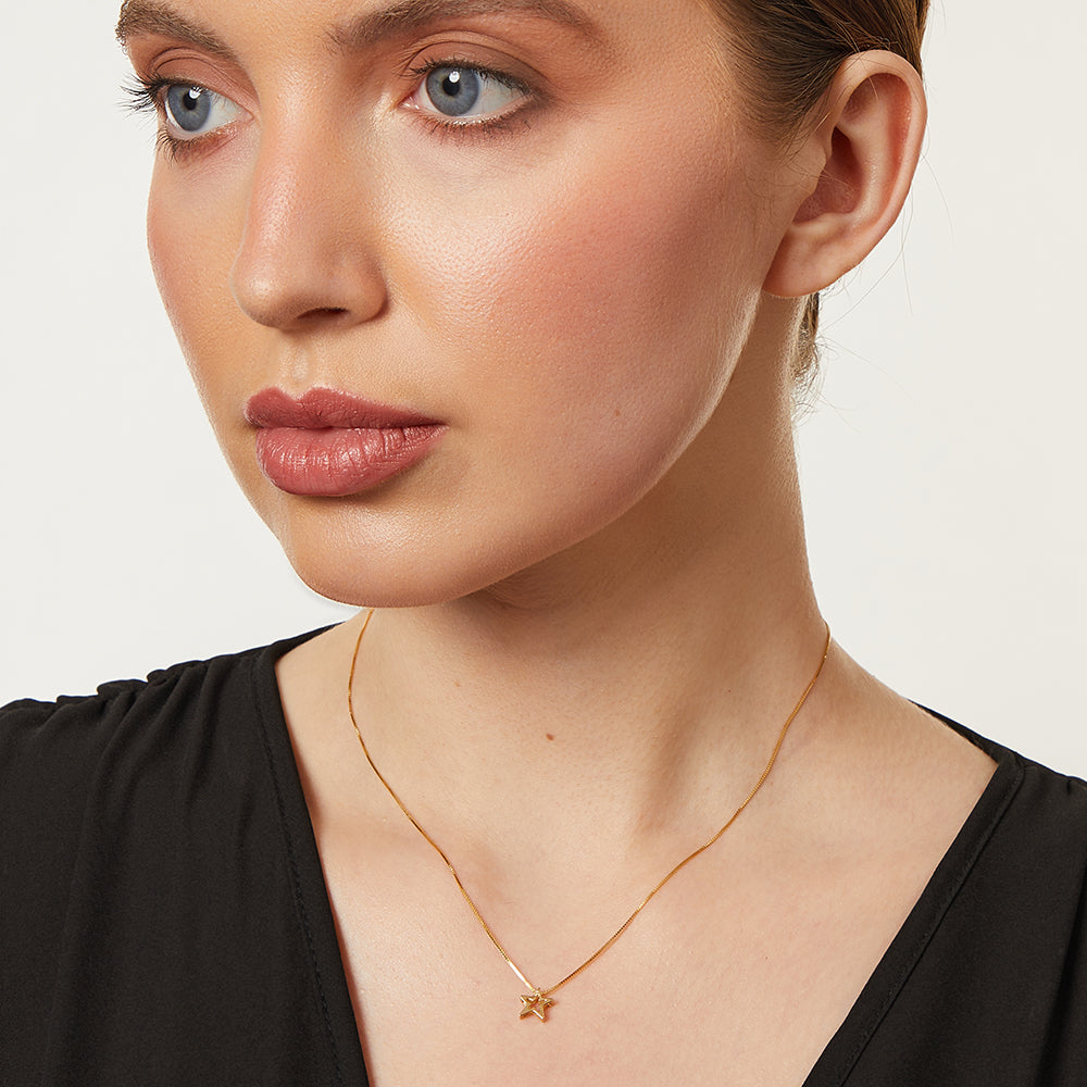 Yellow Gold Open Star Diamond  Pendant