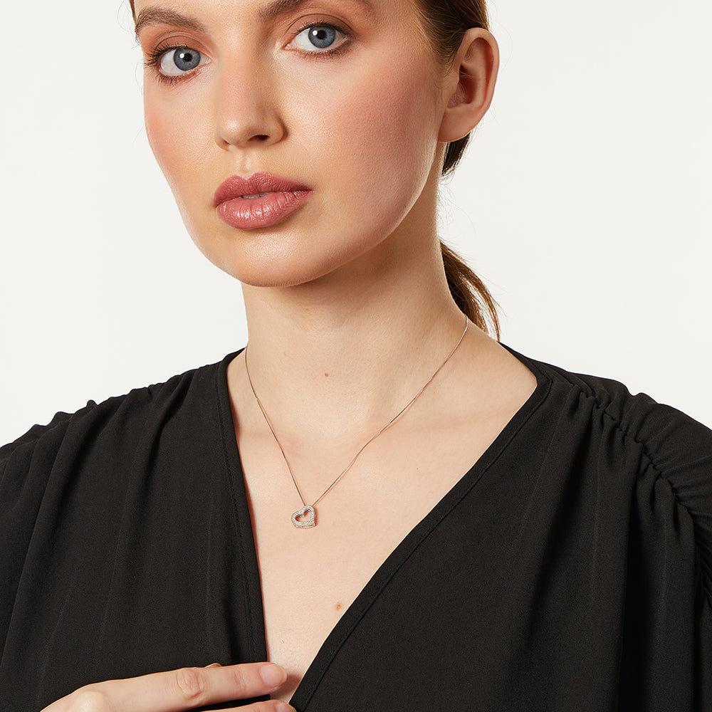 9ct White Gold & Diamond Open Pave Heart Pendant