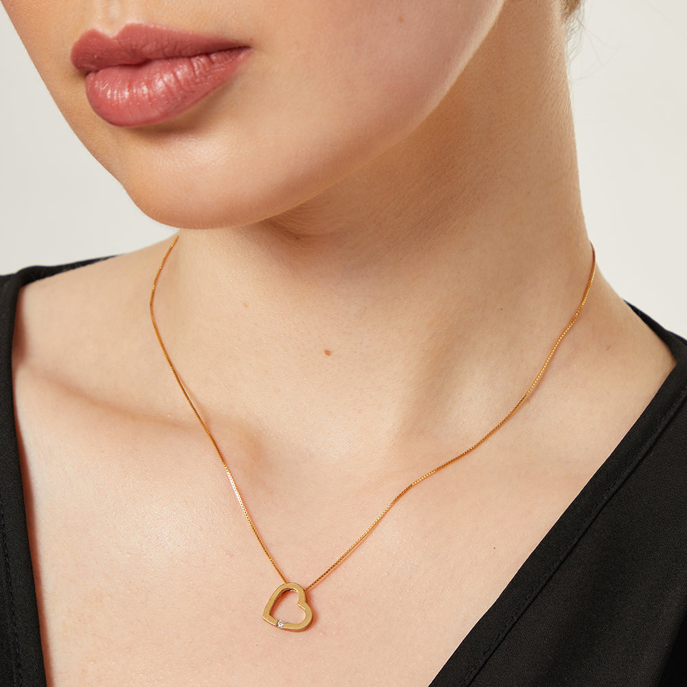9ct Gold Open Heart Pendant Set With A Diamond