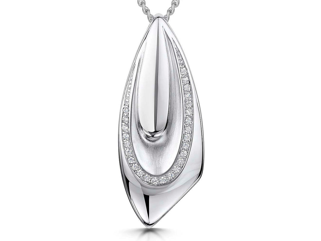 Sterling Silver & Cubic Zirconia Layered Textured  Pendant