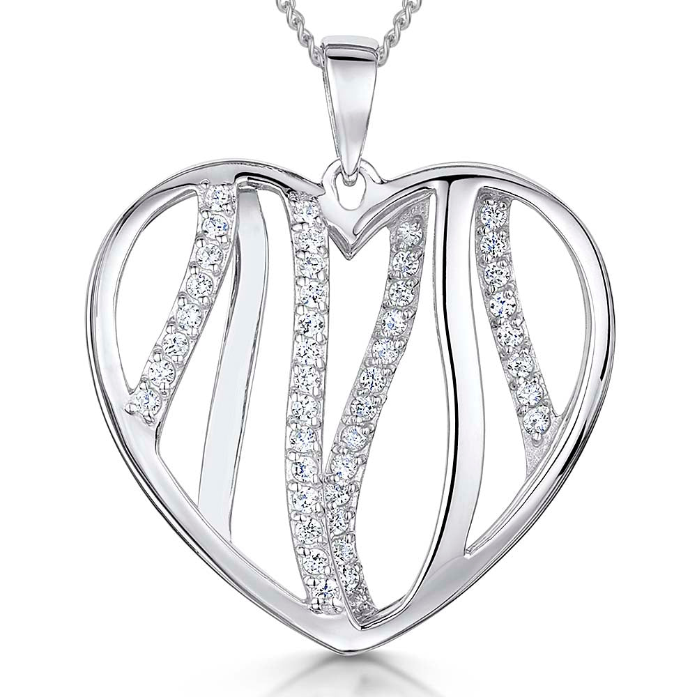 Sterling Silver Small Open Striped  Heart Pendant - JOOLS By Jenny Brown