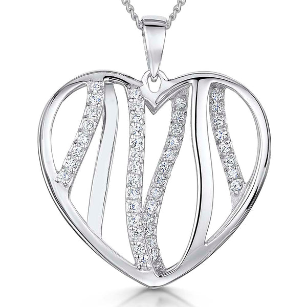 Sterling Silver Small Open Striped  Heart Pendant - JOOLS By Jenny Brown