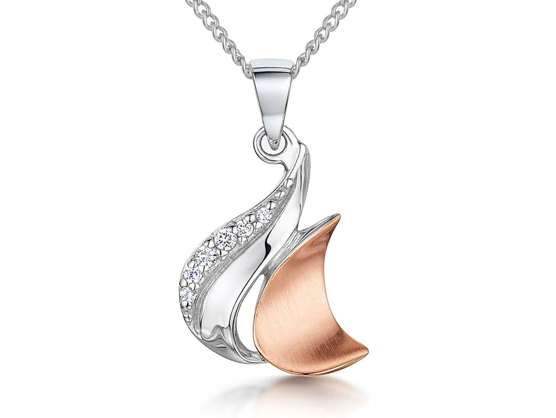 Sterling Silver Rose Gold Wave  Pendant - JOOLS By Jenny Brown