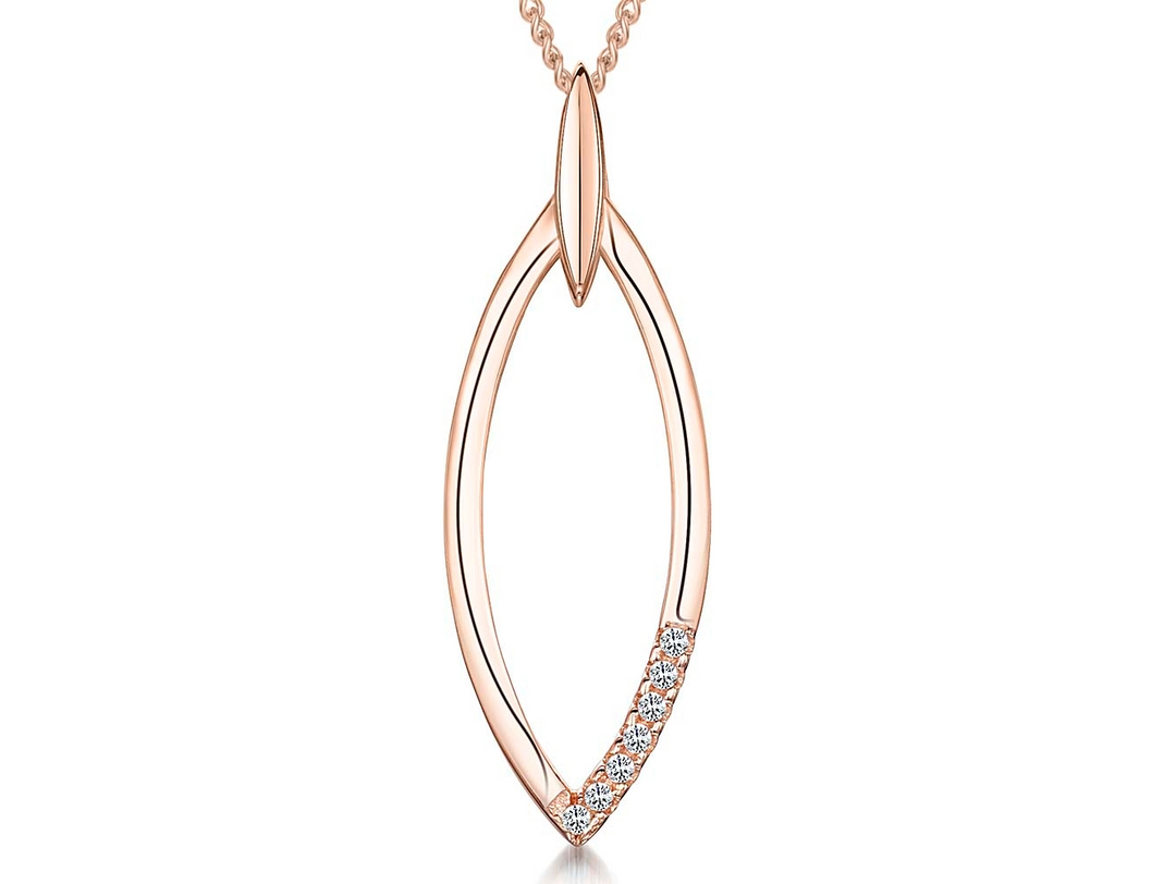 Rose Gold Open Angular Oval Pendant Set With Cubic Zirconia-JOOLS  by Jenny Brown