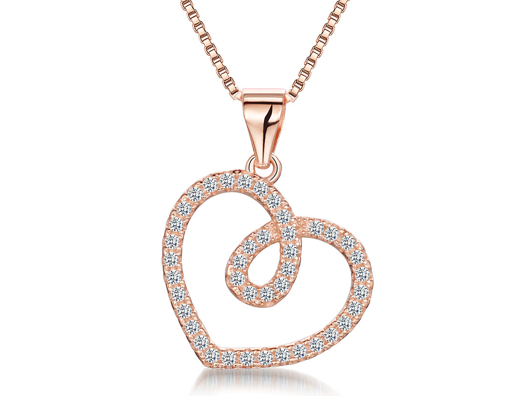 Rose Gold Twisted Heart Pendant With Cubic Zirconia