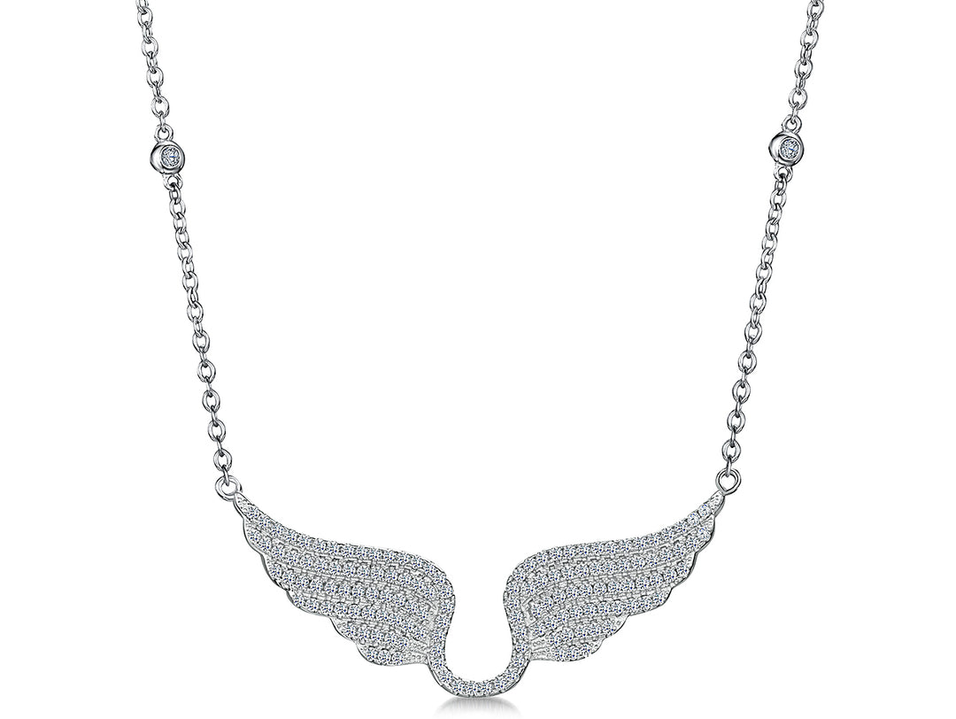 Sterling Silver Wide Angel Wings  Necklace - JOOLS By Jenny Brown