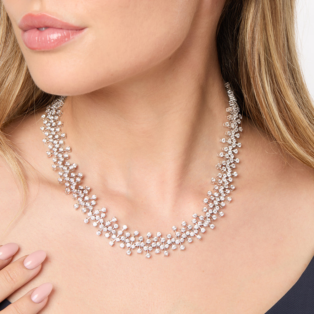 Sterling Silver Necklace Set With Scattered Cubic Zirconia Stones- JOOLS By Jenny Brown