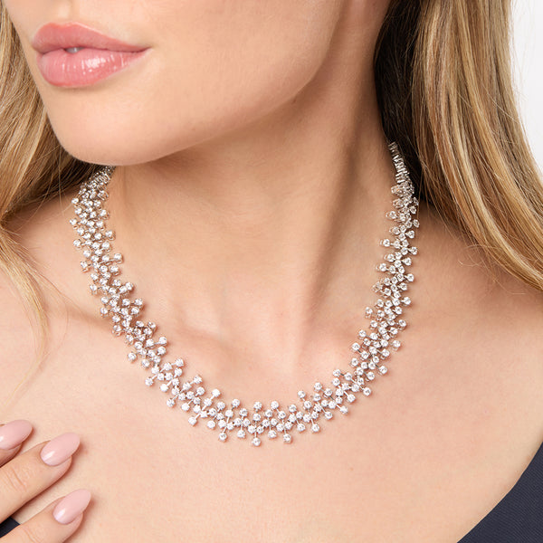 Sterling Silver Necklace Set With Scattered Cubic Zirconia Stones- JOOLS By Jenny Brown