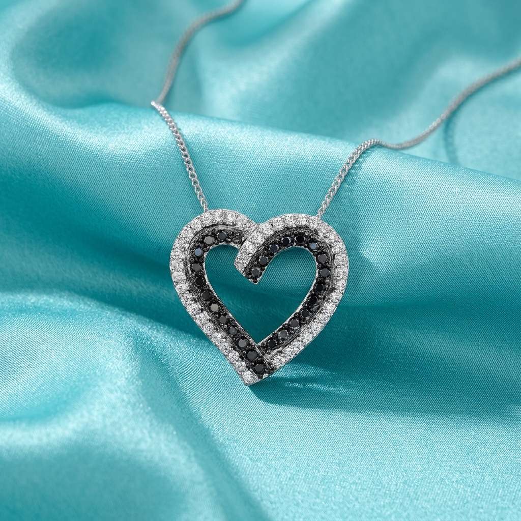 Sterling Silver Black And White  Cubic Zirconia Pendant