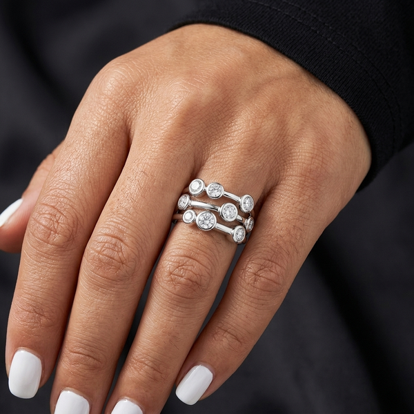 Sterling Silver Triple Row Crossover Bubble  Bezel Ring - JOOLS By Jenny Brown
